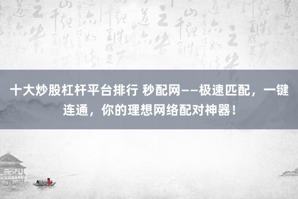 十大炒股杠杆平台排行 秒配网——极速匹配，一键连通，你的理想网络配对神器！