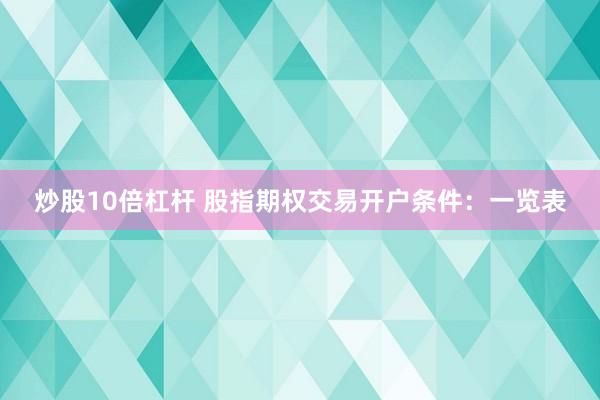 炒股10倍杠杆 股指期权交易开户条件：一览表
