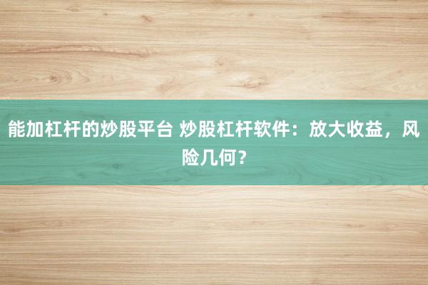 能加杠杆的炒股平台 炒股杠杆软件:放大收益,风险几何?