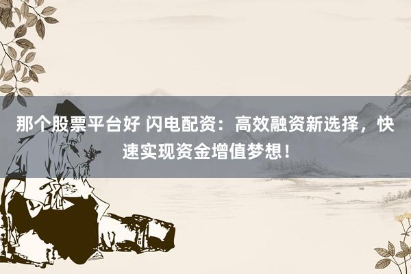 那个股票平台好 闪电配资:高效融资新选择,快速实现资金增值梦想!