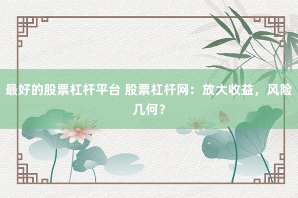 最好的股票杠杆平台 股票杠杆网：放大收益，风险几何？