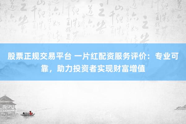 股票正规交易平台 一片红配资服务评价：专业可靠，助力投资者实现财富增值