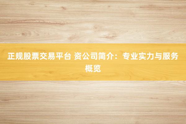 正规股票交易平台 资公司简介：专业实力与服务概览